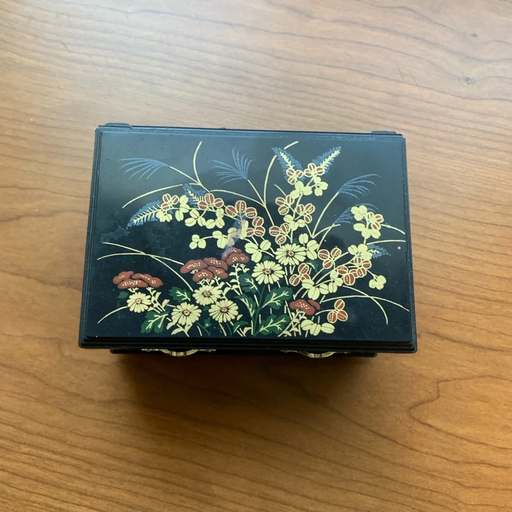 Vintage Inspired Asian Small Black Jewelry Box